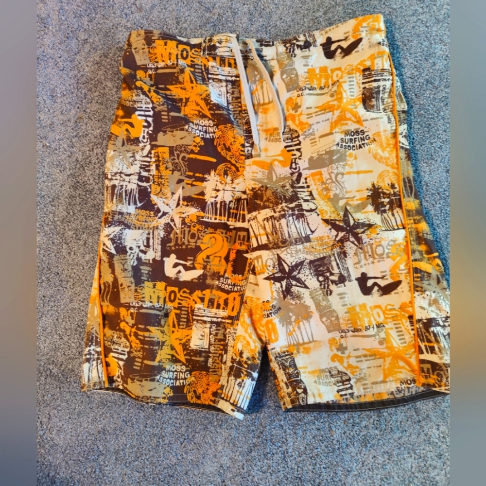 Men's Graphic Swim Shorts - Orange and Yellow. Medium